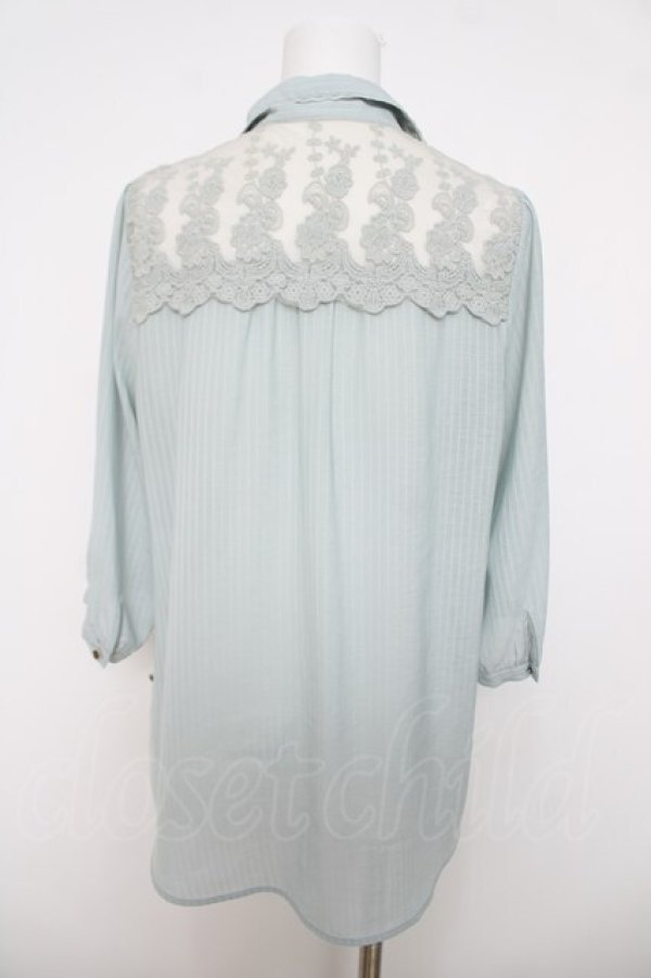 画像2: axes femme / ストライプロールアップシャツ M ミント Y-26-04-01-063-AX-BL-SZ-ZY (2)