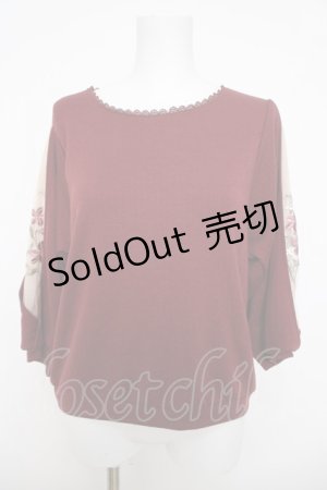 画像: axes femme / ７分袖花刺繍プルオーバー M ワイン Y-26-04-01-075-AX-TO-SZ-ZY