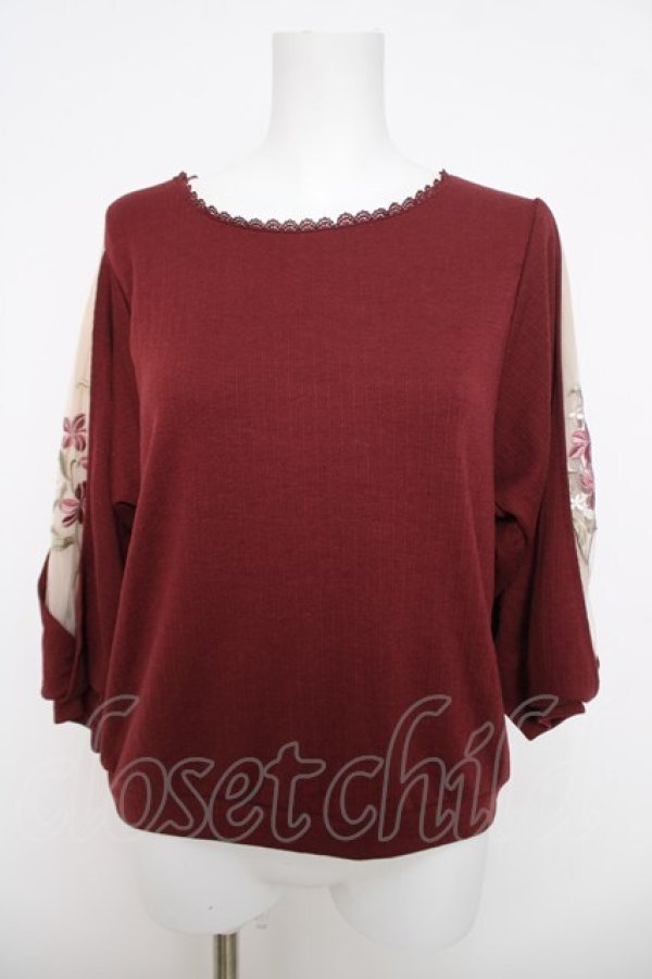 画像1: axes femme / ７分袖花刺繍プルオーバー M ワイン Y-26-04-01-075-AX-TO-SZ-ZY (1)