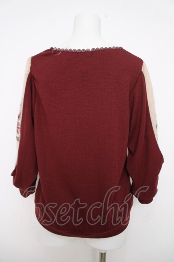 画像2: axes femme / ７分袖花刺繍プルオーバー M ワイン Y-26-04-01-075-AX-TO-SZ-ZY (2)