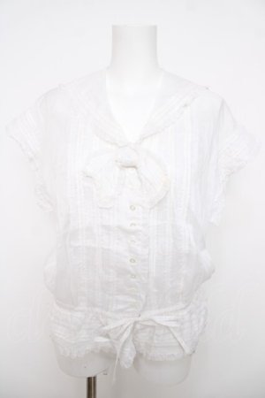 画像: INGEBORG / リボン付きセーラーブラウス F 白 Y-26-04-01-102-LO-BL-SZ-ZY