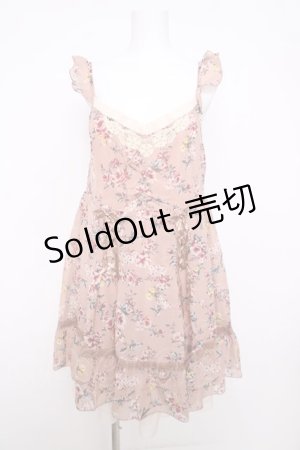 画像: axes femme / ブーケ花柄タック編み上げOP  ピンク Y-26-04-01-117-AX-OP-SZ-ZY