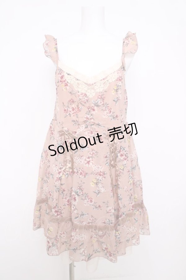 画像1: axes femme / ブーケ花柄タック編み上げOP  ピンク Y-26-04-01-117-AX-OP-SZ-ZY (1)