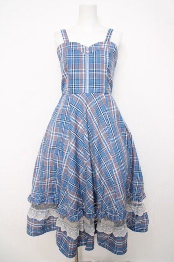 画像1: axes femme / センタージップチェックジャンスカ F ブルー Y-26-04-01-137-AX-OP-SZ-ZY (1)