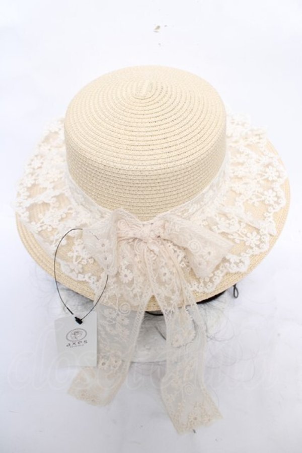 画像1: axes femme / レースフリルリボンカンカン帽  生成り Y-26-04-01-026-AX-AC-SZ-ZY (1)