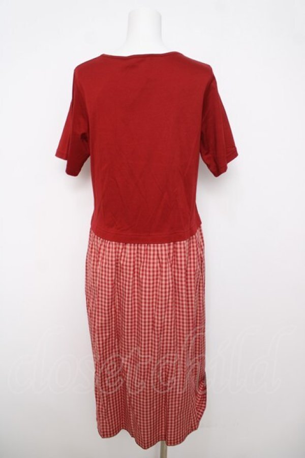 画像2: PINK HOUSE / ロゴ&ギンガムチェックドッキング半袖ワンピース F 赤 Y-26-04-01-156-LO-OP-SZ-ZY (2)