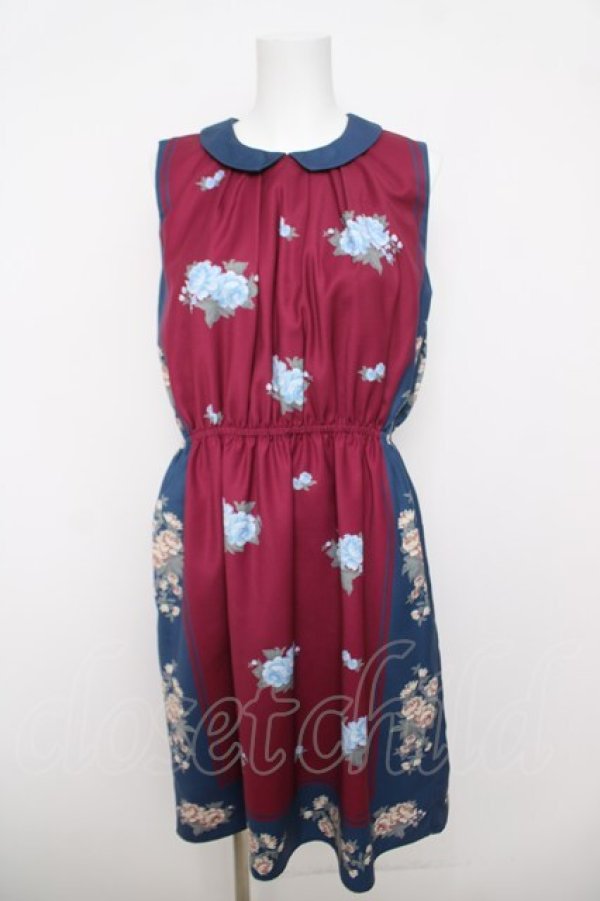 画像1: an another angelus / スカーフリメイク風ワンピース F ネイビー×ワイン Y-26-04-01-165-CA-OP-SZ-ZY (1)