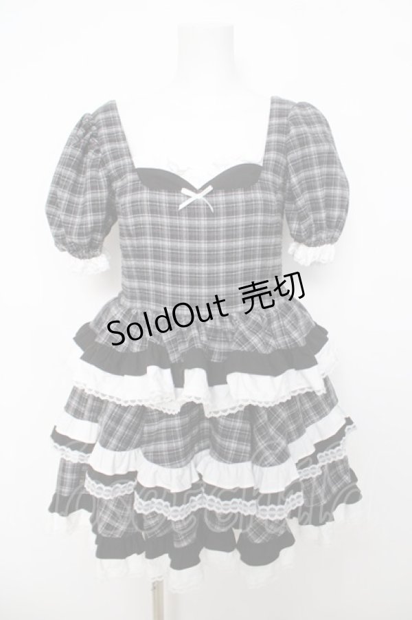 画像1: lilLilly / Starryバイカラーフリルドレス F 黒チェック Y-26-04-01-169-LO-OP-SZ-ZY (1)