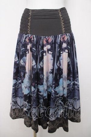 画像: OZZ ANGELO / 絵画プリントスカート  チャコール Y-26-04-01-191-OO-SK-SZ-ZY