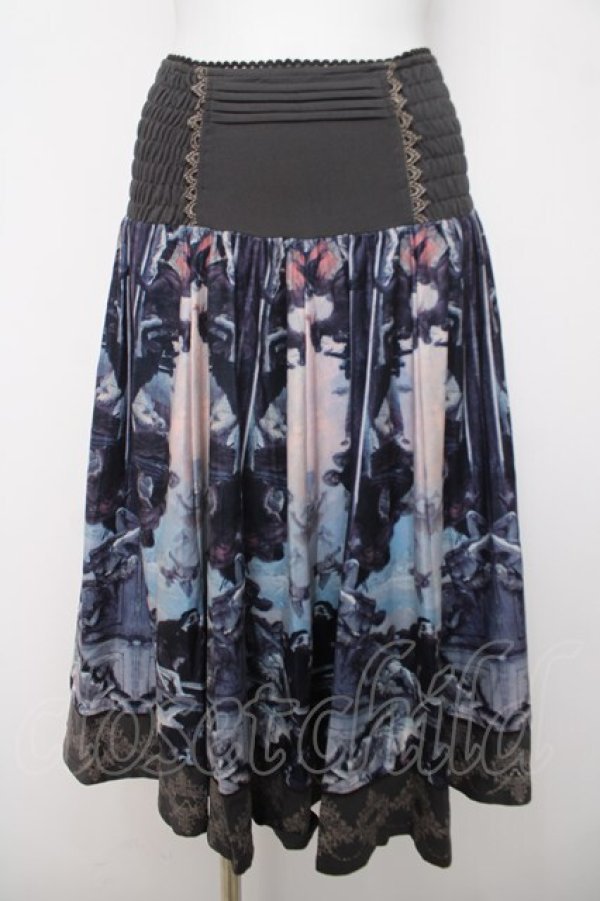 画像1: OZZ ANGELO / 絵画プリントスカート  チャコール Y-26-04-01-191-OO-SK-SZ-ZY (1)