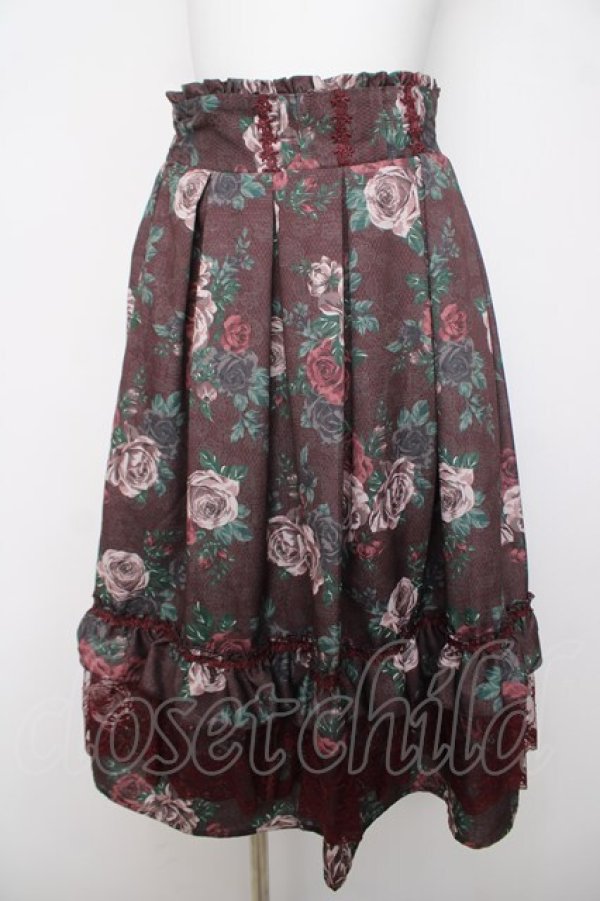 画像1: axes femme / 20th/ローズ柄スカート F ワイン Y-26-04-01-192-AX-SK-SZ-ZY (1)