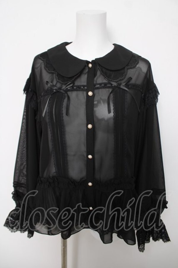画像1: axes femme / ブルゾン風フリルシアブラウス F 黒 Y-26-04-03-055-AX-BL-SZ-ZY (1)