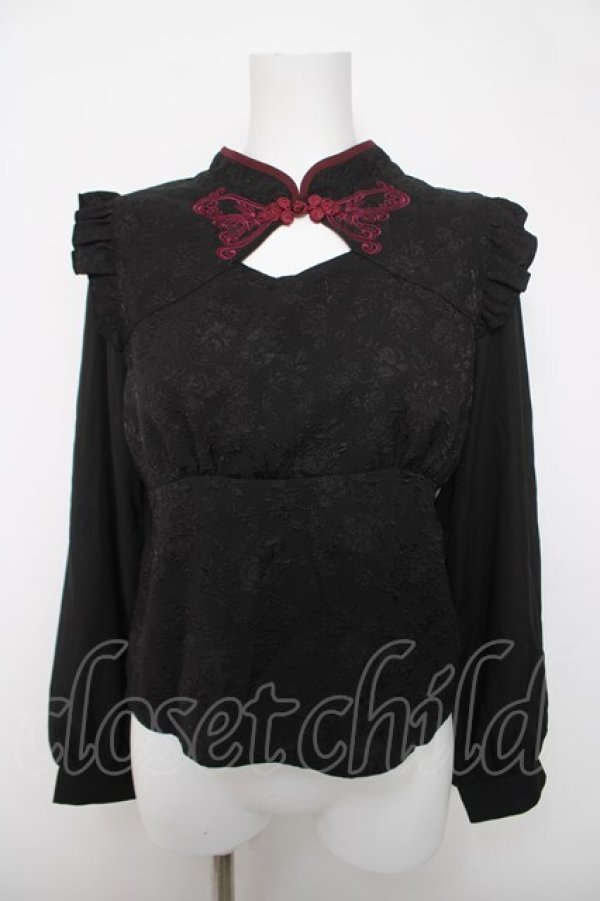 画像1: axes femme POETIQUE / チャイナバタフライ刺繍ブラウス  黒 Y-26-04-03-056-AX-BL-SZ-ZY (1)