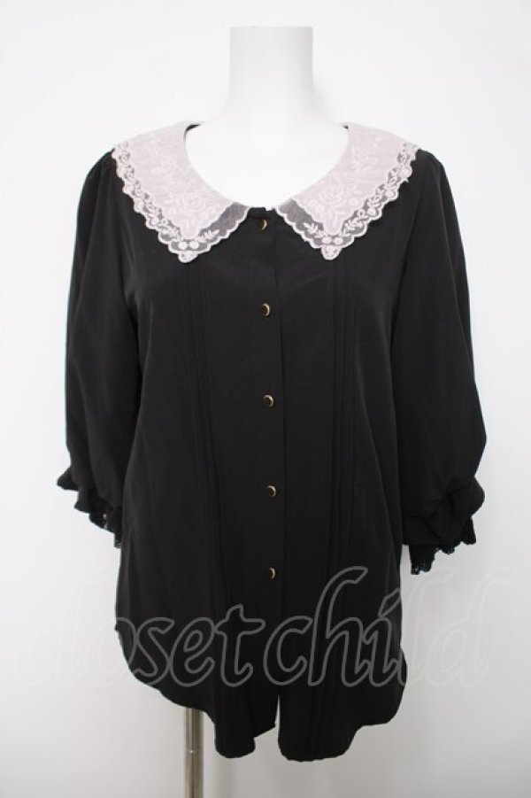 画像1: axes femme POETIQUE / レース襟ブラウス  黒 Y-26-04-03-057-AX-BL-SZ-ZY (1)