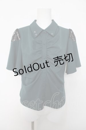 画像: axes femme / ギャザーカケルフレアスリーブブラウス  グリーン Y-26-04-03-058-AX-BL-SZ-ZY