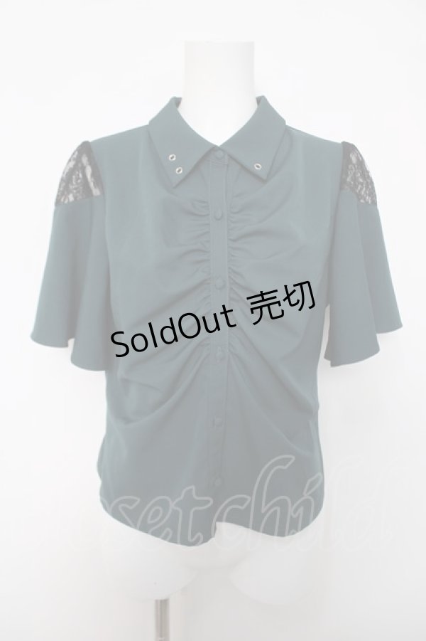 画像1: axes femme / ギャザーカケルフレアスリーブブラウス  グリーン Y-26-04-03-058-AX-BL-SZ-ZY (1)