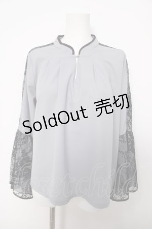 画像: axes femme / 袖レースブラウス  ブルーグレー Y-26-04-03-060-AX-BL-SZ-ZY