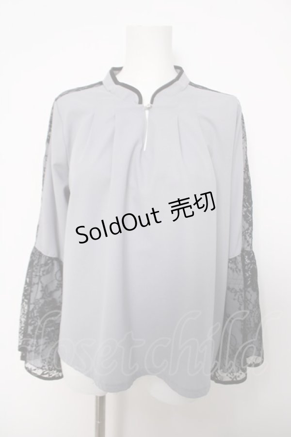 画像1: axes femme / 袖レースブラウス  ブルーグレー Y-26-04-03-060-AX-BL-SZ-ZY (1)