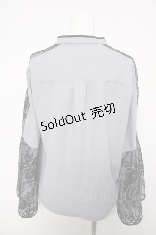 画像2: axes femme / 袖レースブラウス  ブルーグレー Y-26-04-03-060-AX-BL-SZ-ZY (2)