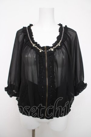 画像: axes femme / シャーリングシフォンブルゾン  黒 Y-26-04-03-063-AX-JA-SZ-ZY