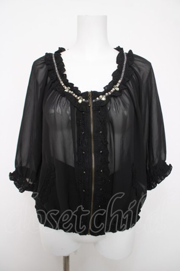 画像1: axes femme / シャーリングシフォンブルゾン  黒 Y-26-04-03-063-AX-JA-SZ-ZY (1)