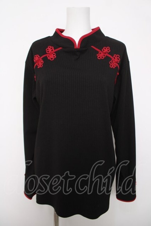 画像1: axes femme / チャイナ釦マオカラープルオーバー  黒 Y-26-04-03-065-AX-TO-SZ-ZY (1)