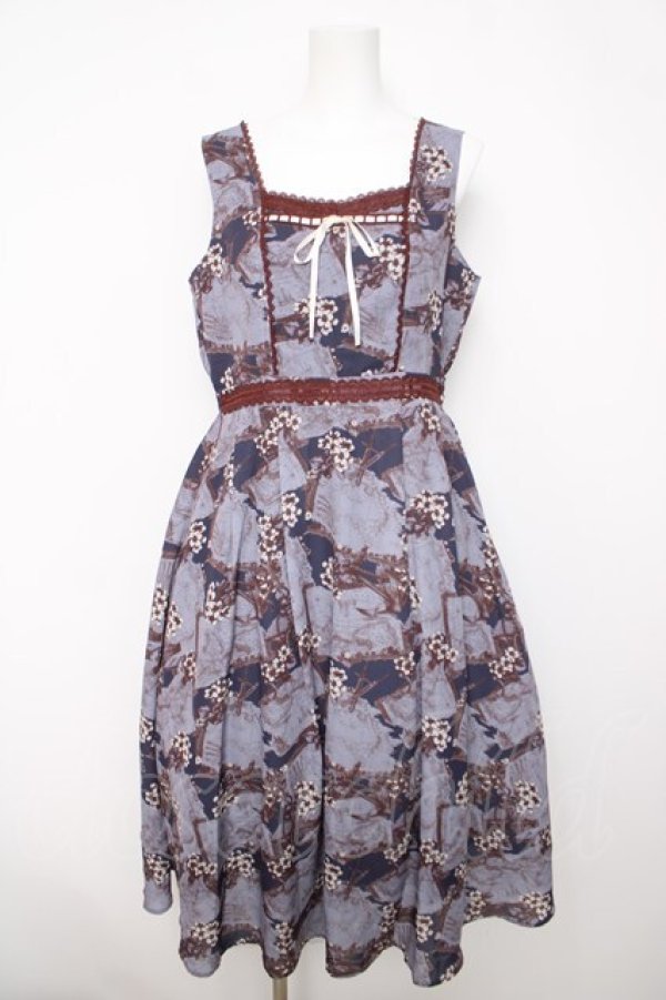 画像1: axes femme / ヴィンテージマップ柄ワンピ  パープル Y-26-04-03-099-AX-OP-SZ-ZY (1)