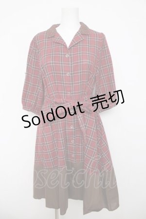 画像: axes femme / バイカラー開襟シャツワンピース  赤 Y-26-04-03-105-AX-OP-SZ-ZY