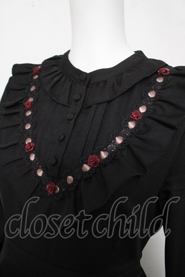 画像3: axes femme / ローズ×リボン姫袖ワンピース M 黒 Y-26-04-03-107-AX-OP-SZ-ZY (3)