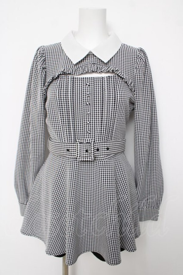 画像1: pium / 襟付きペプラムセットアップ F 黒ギンガム Y-26-04-03-135-LO-OP-SZ-ZY (1)
