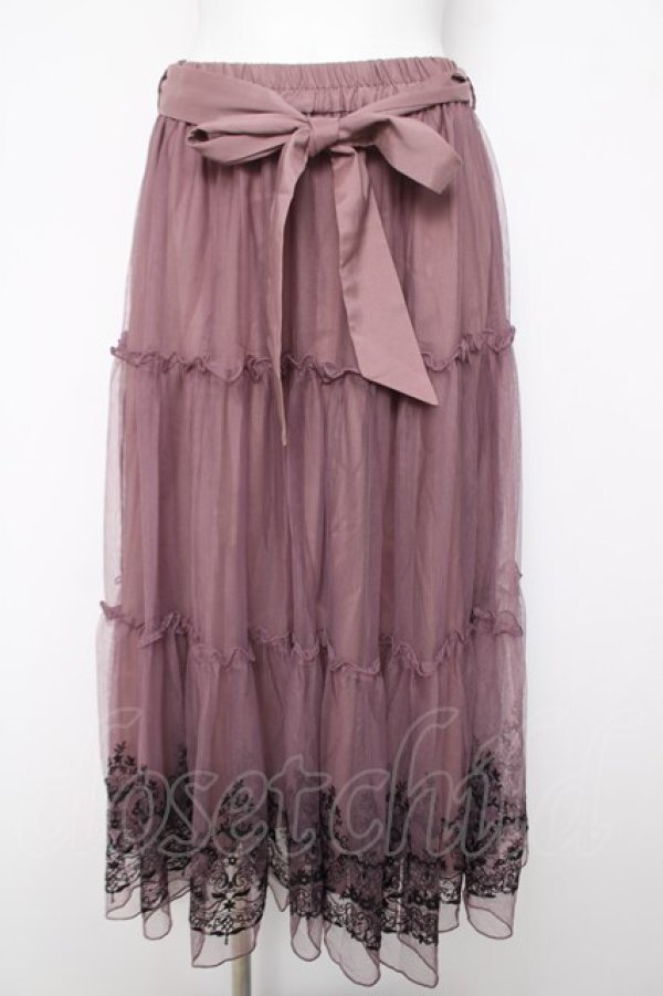 画像1: axes femme / 裾刺繍チュールティアードスカート  ピンク Y-26-04-03-143-AX-SK-SZ-ZY (1)