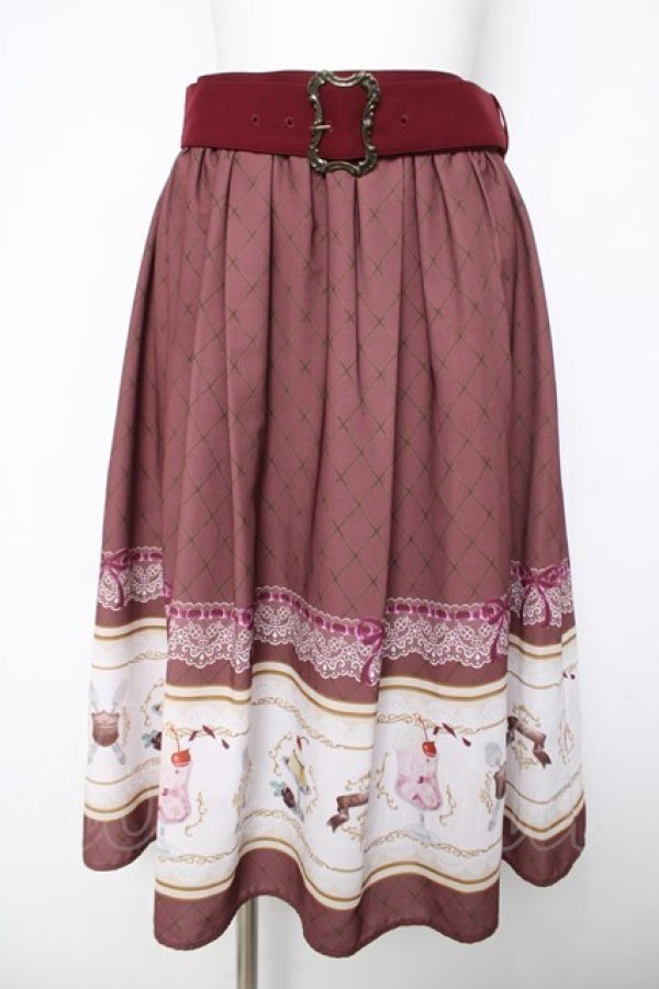 画像1: axes femme kawaii / レトロ喫茶ベルト付スカート  ボルドー Y-26-04-03-156-AX-SK-SZ-ZY (1)