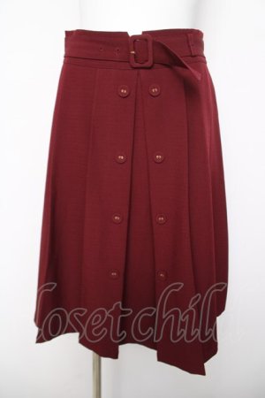 画像: Fi.n.t / ダブル釦プリーツスカート  ワイン Y-26-04-03-175-CA-SK-SZ-ZY