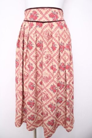 画像: an another angelus / ヴィンテージローズタイツ柄タックスカート  ベージュ×レッド Y-26-04-03-178-CA-SK-SZ-ZY