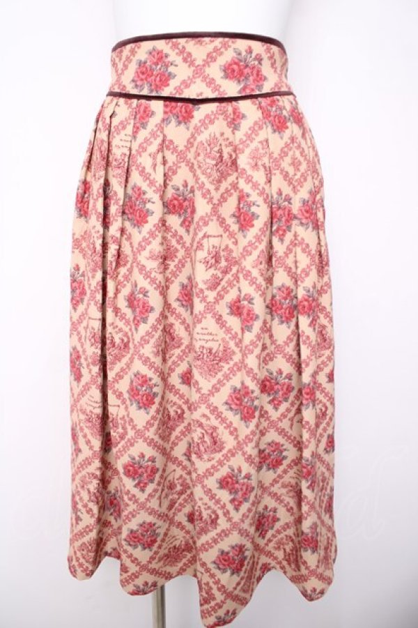 画像1: an another angelus / ヴィンテージローズタイツ柄タックスカート  ベージュ×レッド Y-26-04-03-178-CA-SK-SZ-ZY (1)