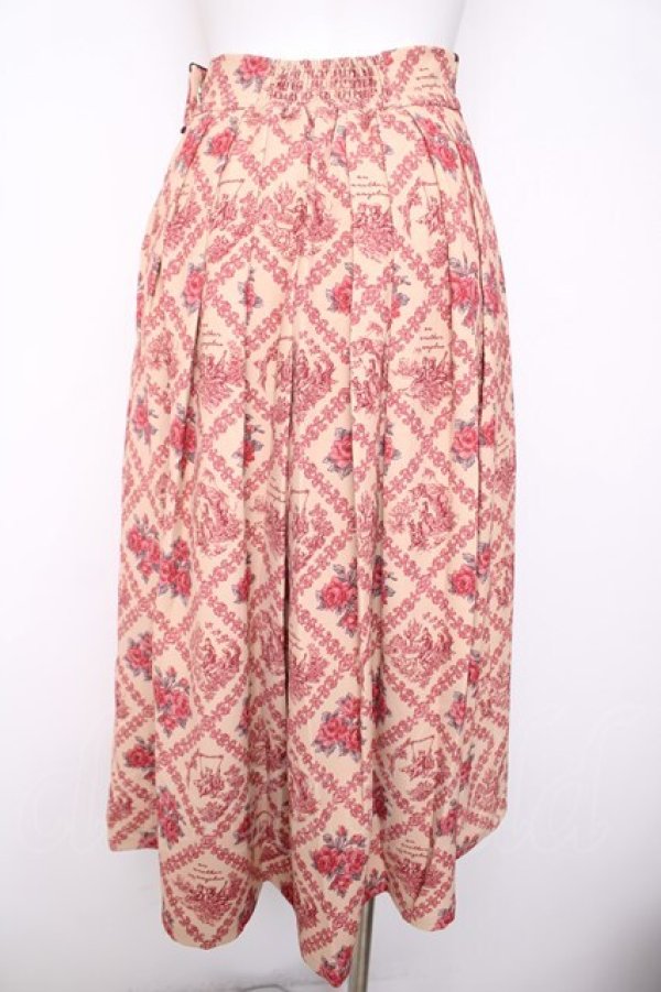 画像2: an another angelus / ヴィンテージローズタイツ柄タックスカート  ベージュ×レッド Y-26-04-03-178-CA-SK-SZ-ZY (2)