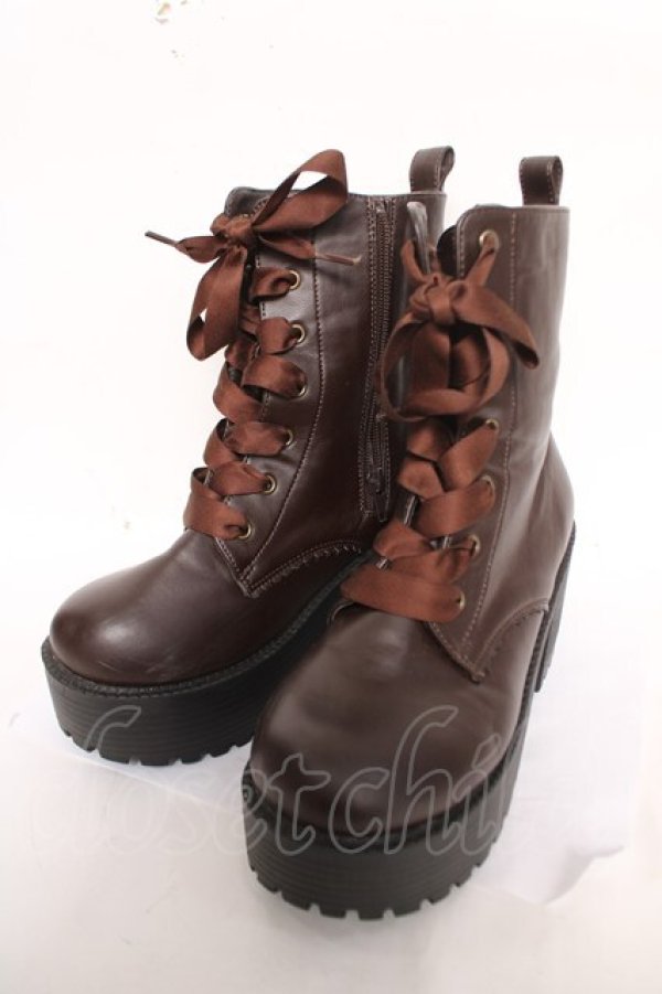画像1: axes femme POETIQUE / レースアップミドルブーツ L 茶 Y-26-04-03-043-AX-SH-SZ-ZY (1)