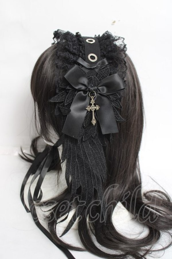 画像2: Asheri / 羽付きリボンレースヘッドドレス  黒 Y-26-04-05-046-LO-AC-SZ-ZY (2)