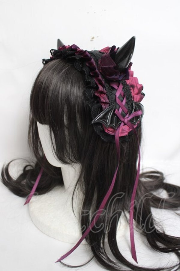 画像2: 妹抖手作工作屋 / 悪魔ツノ付きヘッドドレス  黒×紫 Y-26-04-05-048-LO-AC-SZ-ZY (2)