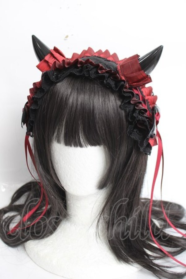 画像1: 妹抖手作工作屋 / 悪魔ツノ付きヘッドドレス  黒×赤 Y-26-04-05-049-LO-AC-SZ-ZY (1)