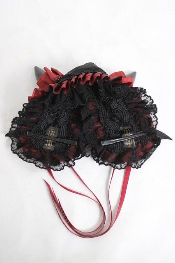画像4: 妹抖手作工作屋 / 悪魔ツノ付きヘッドドレス  黒×赤 Y-26-04-05-049-LO-AC-SZ-ZY (4)