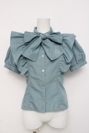 画像: axes femme POETIQUE / ロゴ刺繍ボウタイブラウス  ミント Y-26-04-05-064-AX-BL-SZ-ZY