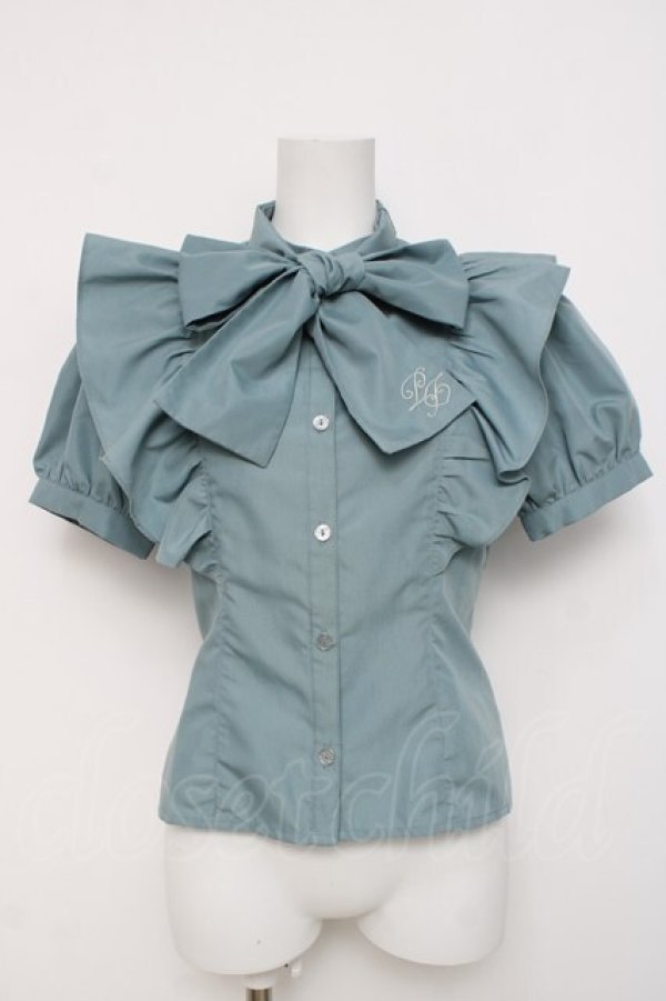画像1: axes femme POETIQUE / ロゴ刺繍ボウタイブラウス  ミント Y-26-04-05-064-AX-BL-SZ-ZY (1)