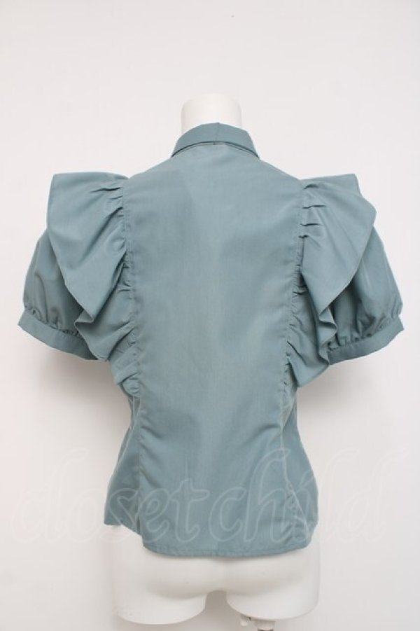 画像2: axes femme POETIQUE / ロゴ刺繍ボウタイブラウス  ミント Y-26-04-05-064-AX-BL-SZ-ZY (2)