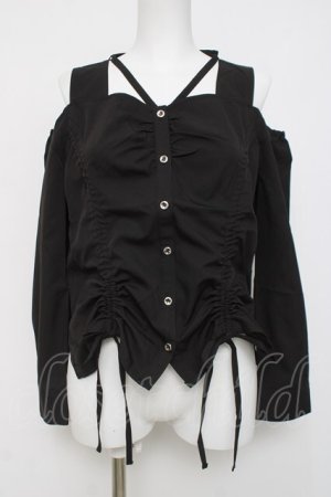 画像: axes femme POETIQUE / ドロストデザイン肩あきブラウス  黒 Y-26-04-05-065-AX-BL-SZ-ZY