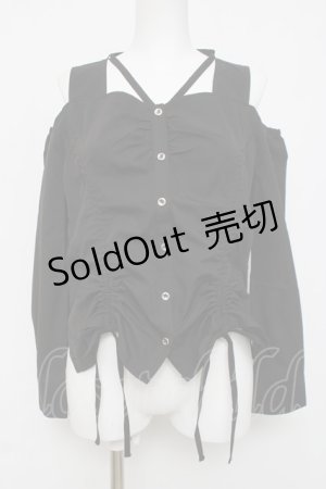 画像: axes femme POETIQUE / ドロストデザイン肩あきブラウス  黒 Y-26-04-05-065-AX-BL-SZ-ZY