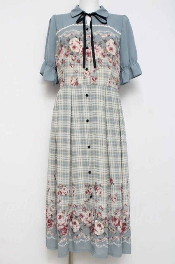 画像1: axes femme / フラワー×チェックワンピース  ミント Y-26-04-05-084-AX-OP-SZ-ZY (1)