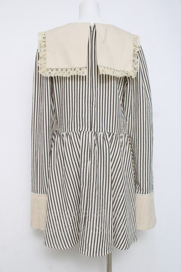 画像2: DARK IN LOVE / 三角襟ストライプワンピース M 黒ｘオフ Y-26-04-05-090-PU-OP-AS-ZY (2)