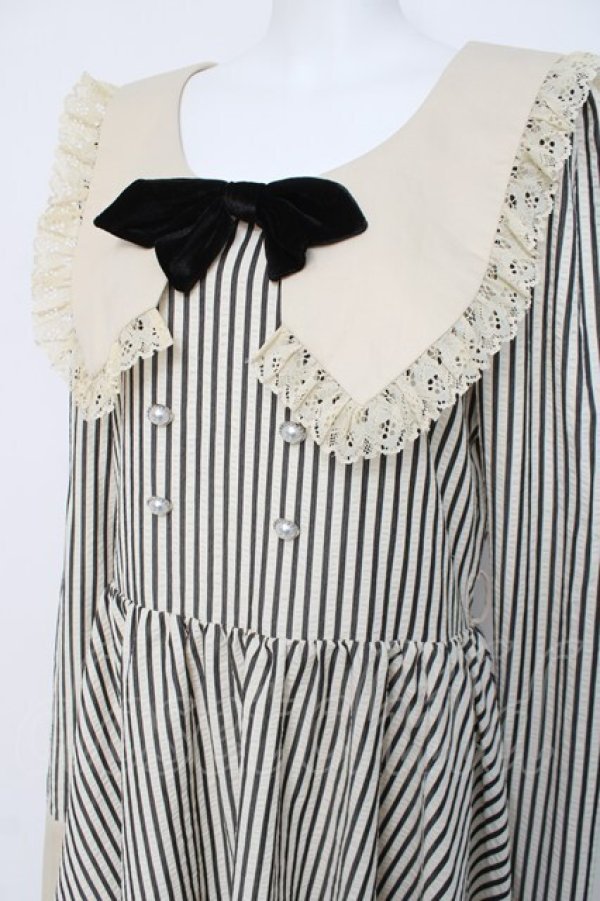 画像3: DARK IN LOVE / 三角襟ストライプワンピース M 黒ｘオフ Y-26-04-05-090-PU-OP-AS-ZY (3)