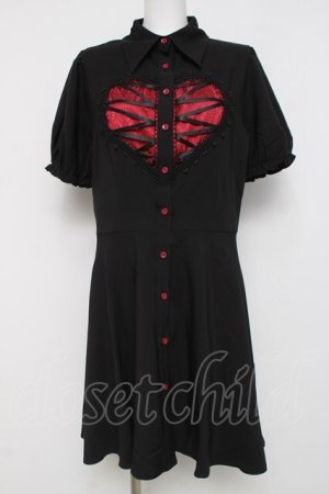 画像: DARK IN LOVE / Gothic rope red heart buttonワンピース L 黒 Y-26-04-05-092-PU-OP-AS-ZY